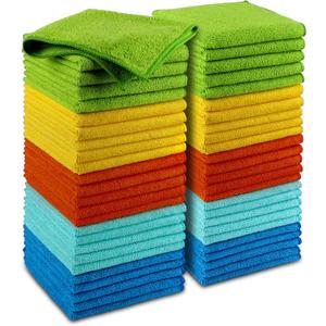AIDEA Microfiber Cleaning Cloth, 50PK, Microfiber Towels for Cars, Premium Wash Cloths, Dusting Cloth Cleaning Rags, Absorbent Towels for SUVs, House, Kitchen, Window, Cleaning Supplies 12×12" (Yellow Blue Green)