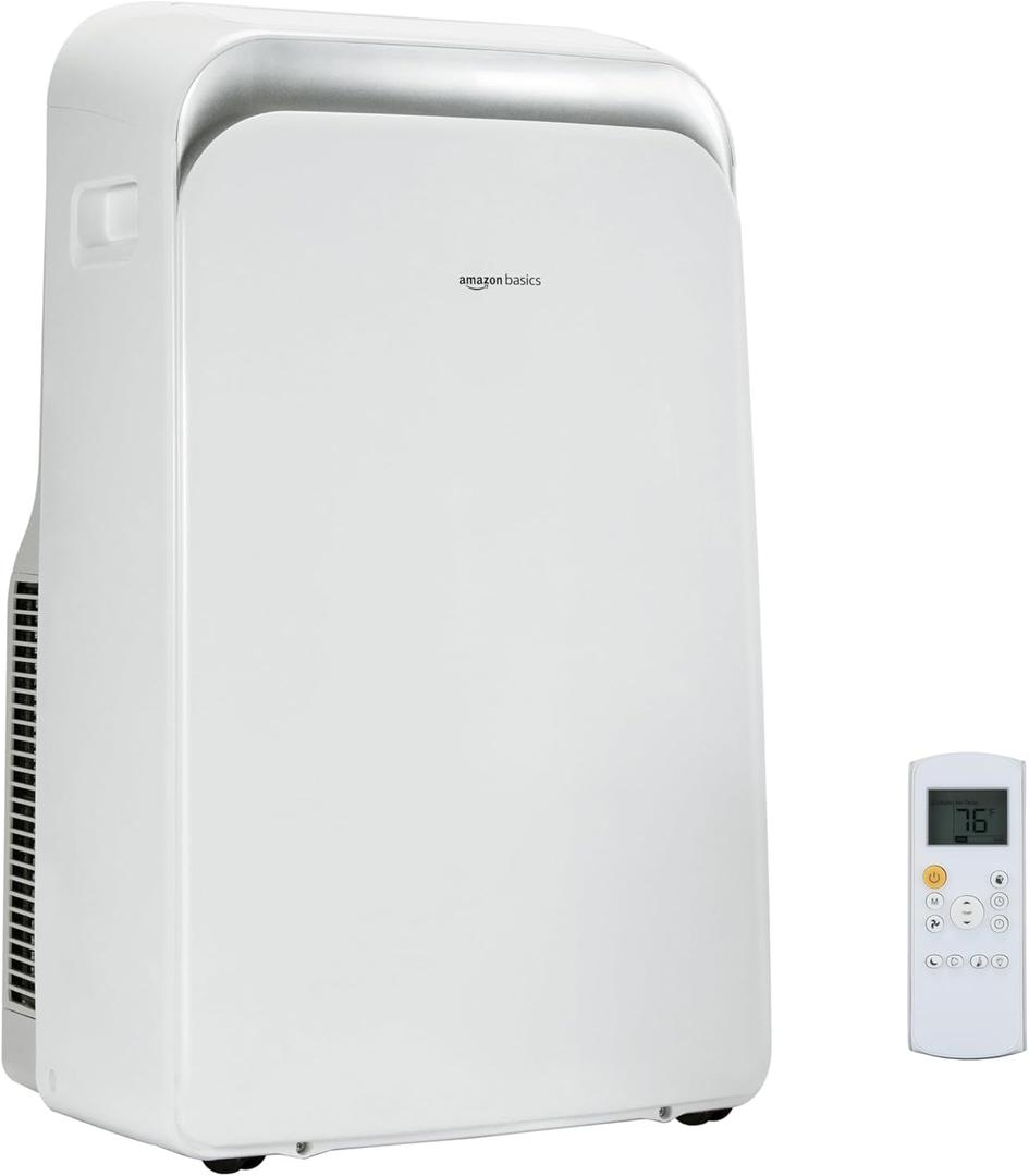 Amazon Basics 4-In-1 Portable Air Conditioner, 13,500 BTU (ASHRAE), Cools Up to 550 Sqf, Portable AC with Cool/Heat/Dry (Dehumidifier)/Fan-Only Functions, Auto Mode, Sleep Mode, Timer, White