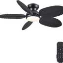 Tropical Ceiling Fans with Lights and Remote/APP Control, 45 Inch Low Profile Flush Mount Ceiling Fans, Palm Leaf Ceiling Fan with Light for Bedroom Patios Porch Outdoor, Black