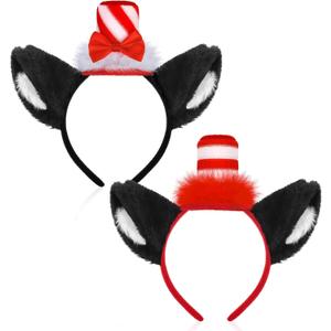 RUODON 2 Pieces Cat Ears Headband with Hat Costume Headband with Stovepipe Hat Cute Headwear Cosplay Accessories for Stage Show, Costume Party, School Festivals