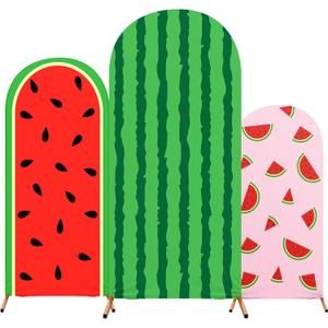 Tingjoo Set of 3 Watermelon Arch Backdrop Cover, 4ft, 5ft, 6ft Summer Watermelon Theme Birthday Party Decoration, Spandex Fitted Arch Stand Covers for Wedding Banquets Party