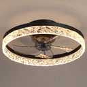 Ceiling Fan with Light, 19.7'' Flush Mount, Remote Control, Timing, Dimmable LED, 6 Wind Speeds, Hidden Blades (Black)