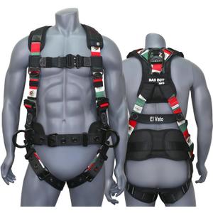 AFP Fall Protection Full-Body Premium Safety Harness, 8 Thick Support Belt, Aluminum D-Rings, Tongue Buckle (OSHA/ANSI PPE) (Mexican Flag)