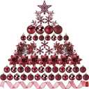 Sratte 94 Pcs Christmas Tree Decorations Set, Christmas Tree Ball Ornaments Glitter Poinsettia Flowers Decorations Glitter Berries Stems for Xmas Holiday Wedding(Burgundy)