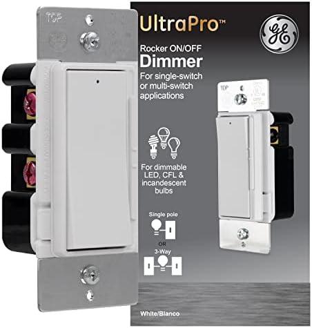 GE Rocker Dimmer Switch Rocker On/Off Light Switch Dimmer Switches for LED Lights Single Pole Energy Saving UL Listed White 10464