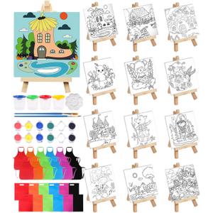 iNtOnly 12 Set Pre Drawn Canvas for Painting, Sip and Paint Kit Set, Paint Party Supplies Favors, Kids Painting Set (with Apron Bag)