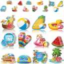 Sintuff 36 Pieces Summer Wooden Hanging Ornaments for Tree Summer Decorations Hawaiian Beach Wood Pendant Decor Watermelon Flamingo Decorations for Luau Seaside Party Supplies