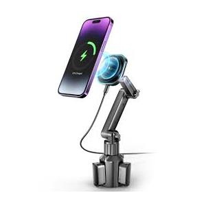 TOPGO Cup Phone Holder Wireless Charger, Magnetic Phone Holder Car Wireless Charger, Fast Charging for iPhone 17/17 Air/17 Pro/17 Pro Max, Galaxy  Black