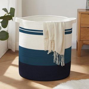 OIAHOMY 80L Laundry Baskets Hamper with Handles,Decorative Basket for Living room,Woven Storage Basket for Toys Bin,Pillows, Blankets,Clothes-20x18i, Gradient Blue