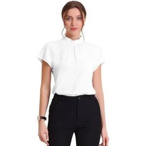 Women's Elegant Short Sleeve Mock Neck Workwear White Blouse Top – Size XL