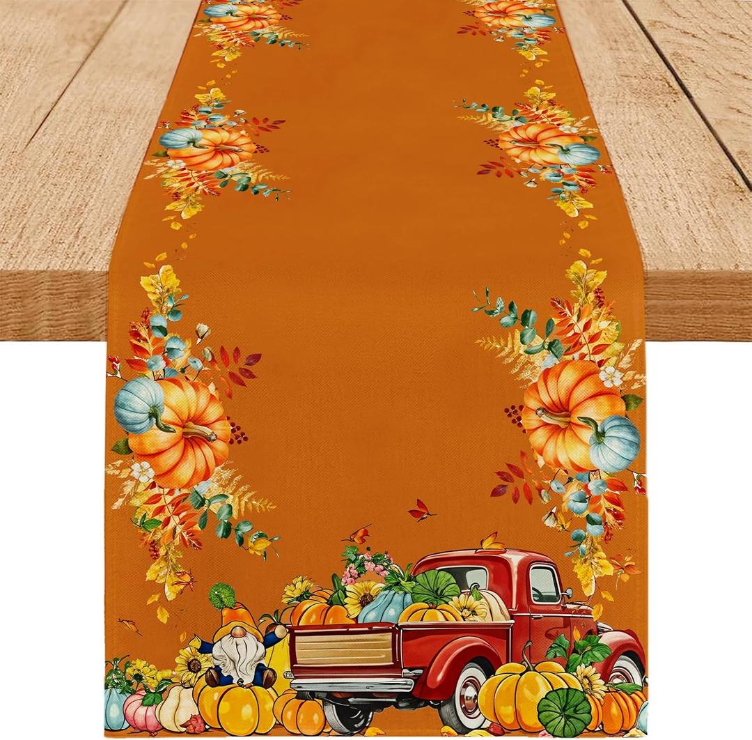 Happy Fall Table Runner Maple Leaves Seasonal Kitchen Dining Table Decoration Flag Autumn Home Party Decor 13x72 inch