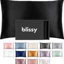Blissy Silk Pillowcase - 100% Pure Mulberry Silk - 22 Momme 6A High-Grade Fibers - Silk Pillow Cover for Hair & Skin - Regular, Queen & King (Black, Queen)