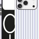 Compatible with MagSafe Striped Phone Case for iPhone 15 Plus, Cute Magnetic Blue and White Aesthetic Stripes Soft TPU and Hard PC Shockproof Protective Phone Cover for Women Girls
