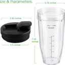 Ninja Blender Cups Replacement 24oz Compatible with Ninja BN401, BL450, BL456, BL480, BL2012, BN751, BN801, SS101, SS151 3 Pack with To-Go Lids