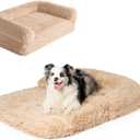 EHEYCIGA Foldable XXL Dog Bed for Large Sized Dog, 54"x38"x7.5" Faux Fur Fluffy Pet Couch Bed, Orthopedic Calming Memory Foam Big Pet Bed, Washable Pet Sofa Bed with Non-Slip Bottom, Camel