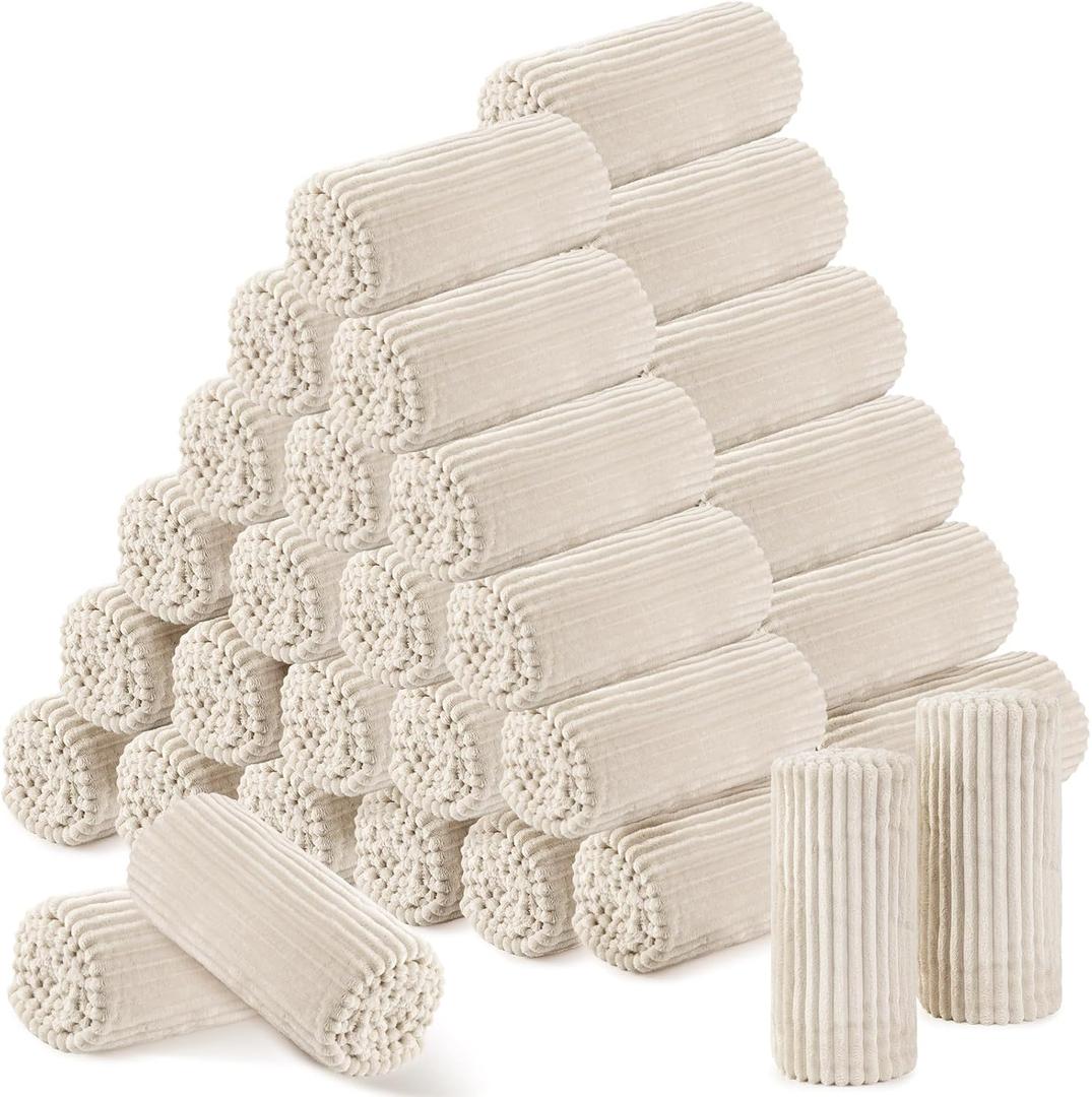 Buryeah 48 Pcs Flannel Throw Blankets Bulk Outdoor Wedding, Beige, 50 x 60 inches