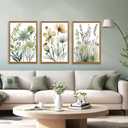 SYWENNOI Triptych Watercolor Botanical Framed Cnavas Wall Art 20x30 inch x3