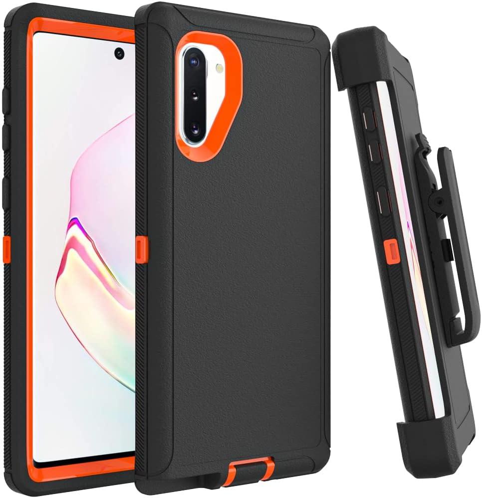 Case for Galaxy Note 10 with Clip, Heavy-Duty Tough Rugged Shockproof Drop Protective Cover Cases for Samsung Galaxy Note 10, Black+Orange