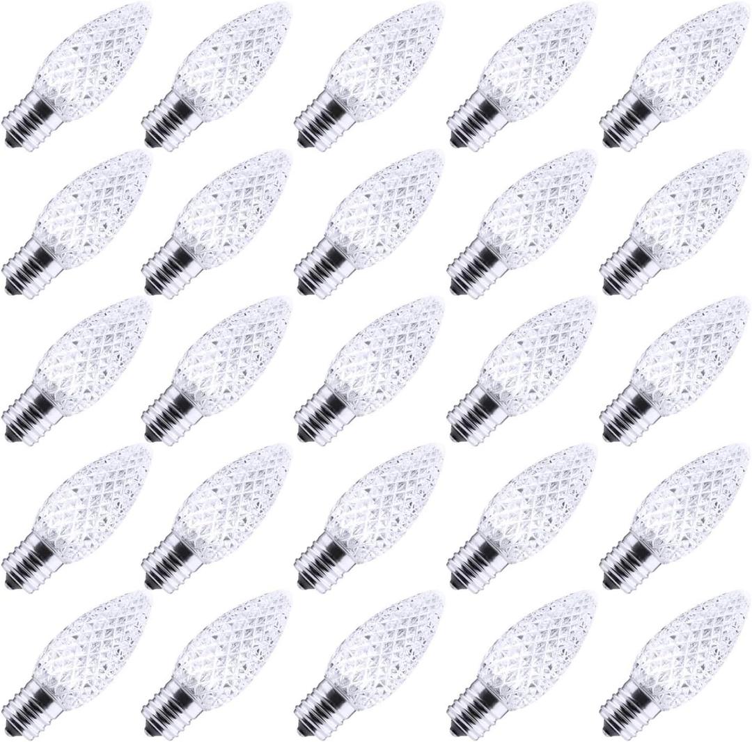 100 Pack C9 LED Replacement Christmas Light Bulb, C9 Shatterproof LED Bulb for Christmas String Light, E17 Intermediate Base, Commercial Grade Dimmable Bulbs, Pure White