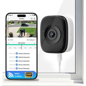 LongPlus 3K 5MP Window Camera with Night Vision, 2.4ghz & 5ghz WiFi Safeview Indoor Window Cameras for Home Security, AI Smart Detection, 2-Way Audio, Easy & Quick Install, 24/7 Recording - White