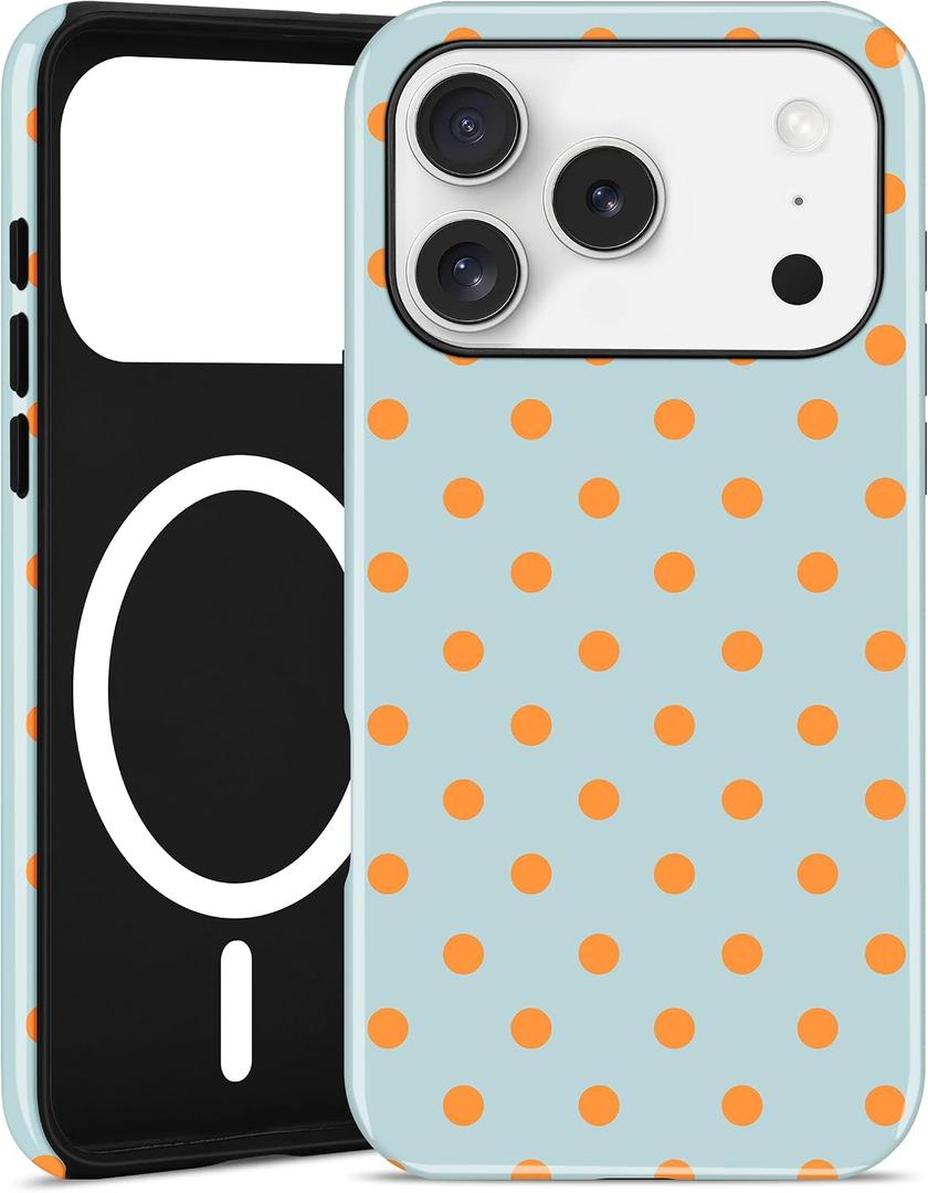 Jusy Magnetic Polka Dot Case for iPhone 16,Blue Orange