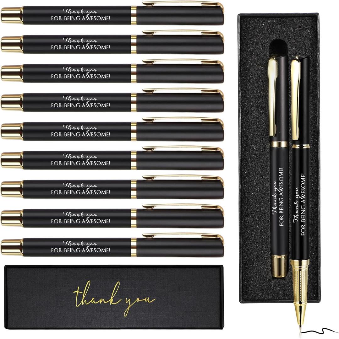 PerKoop 30 Set Thank You Pen Employee Appreciation Graduation Ballpoint Pen with Engraved Inspirational Quotes with Box for Nurse Appreciation Week Teacher Office Black Ink(Black,Awesome)