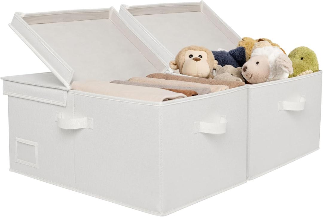 GRANNY SAYS Fabric Storage Bins with Lids, Decorative Storage Boxes, Closet Basket for Shelves, Extra Large Storage Bins for Clothes, Toy Storage Chest, Ivory, 2-Pack