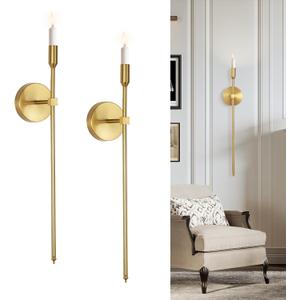 Gold Candle Sconces Long Wall Candle Holder, Set of 2 Large Wall Candle Sconce Modern Chic Home Decor for Bedroom, Dining Room, Living Room 23"