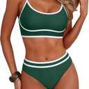 ANRABESS Womens Halter Bikini Set Color Block Sporty Swimsuits Two Piece High Waist Bathing Suit Sexy Summer Beach Swim Suits (L)