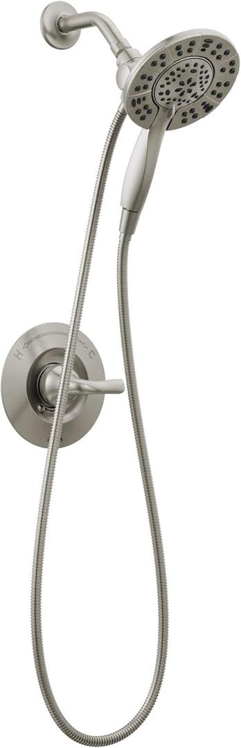 Delta Arvo 14 Series Brushed Nickel Shower Faucet Set with In2ition 2-in-1 Dual Shower Head with HandHeld Spray Combo, Valve Trim Kit, SpotShield Stainless 142840-SP-I (Valve Included)