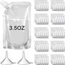Meanplan 100 Pcs Plastic Pouches Bulk Reusable Squeeze Pouches Clear Plastic Juice Leak Proof Bags with Funnel for Party Favors Supplies(3.5 oz,Inclined Mouth)
