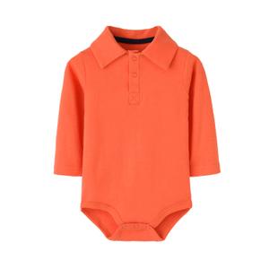 Teach Leanbh Infant Baby Polo Bodysuit Cotton Long Sleeve Pure Color Shirt 3-24 Months (6 Months, Orange)