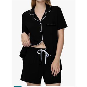 Women Pajamas Set Short Sleeve Sleepwear Button Down Sets 2 Pcs Pjs Modal Pajamas Women Loungewear XXL Black Women Pajamas Set Short Sleeve Sleepwear Button Down Sets 2 Pcs Pjs Modal Pajamas Women Loungewear XXL Black