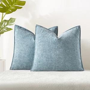 JUSPURBET Light Blue Chenille Throw Pillow Covers 22x22 inch Set of 2 Decorative Soft Textured Cushion Cases for Living Room Sofa Couch Bed Solid Home Decor Broadside Pillowcases