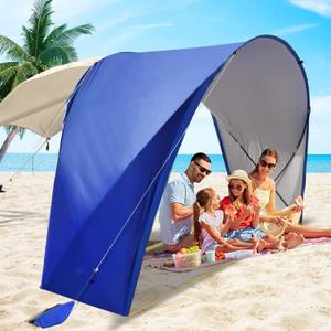 Beach Tent, Beach Awning, 4-6 Person Arch Beach Wind Shade with Double Pole Design. Sun Protection, Portable Tent for Beach, Park, Camping, Barbecue, etc
