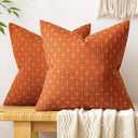 MIULEE Pack of 2 Decorative Burlap Linen Throw Pillow Covers Modern Farmhouse Pillowcase Rustic Woven Textured Cushion Cover for Sofa Couch Bed 18x18 Inch Burnt Orange