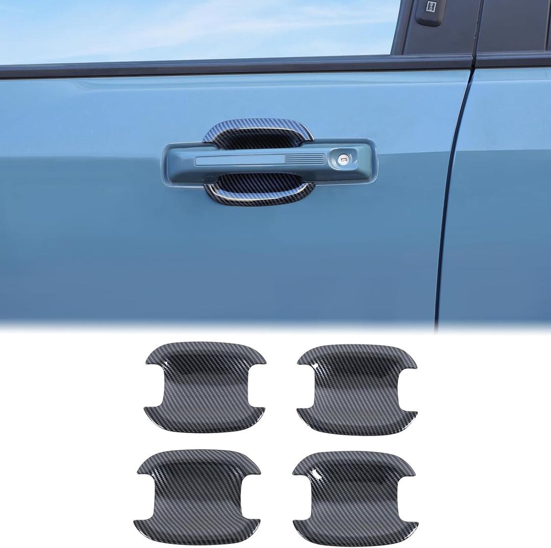 Aunginsy Exterior Door Handle Bowl Trim Cover Compatible with Ford Maverick 2022-2025 Ford Bronco Sport 2021-2025 Outside Door Handle Cup Bowl Cover Scratches Protector Decorative Sticker Accessories (Carbon Fiber Pattern)