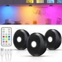 WILLED RGB Under Cabinet Lights,Rechargeable Puck Lights with Remote Control, Wireless Push Light with Timer Function,Dimmable LED Touch Tap Light for Kitchen,Cabinet,Closet, Counter,3 Pack