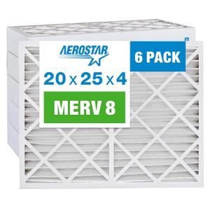 20x25x4 Air Filter MERV 8 (For Allergies, Dust, Lint, Mold & Pet Dander) - Electrostatic MPR 600 & FPR 5 - Pleated HVAC AC Furnace Air Filters - Pack of 6