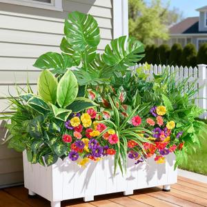Artificial Plants Outdoor,18PCS UV Resistant Fake Greenery&Flowers with Stems Faux Plant Outside for Front Proch Garden Patio Planters Window Boxes Home Decor(Not Included Planter)