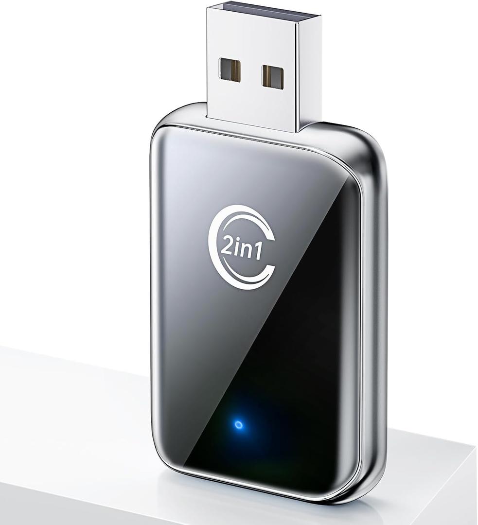 Wireless Carplay Adapter for iPhone, Convert Wired Car Play to Wireless, 2 in 1 Plug and Play Mini CarPlay and Android Auto Adapter for iOS 10 Android 11 and Above, Cars with Built-in Carplay (Silver)