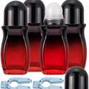 Ellbest 4Pcs Rollerball Bottles Set 50ml Gradient Red Glass Deodorant Roller Bottle with Plastic Roller Ball and 2Pcs Opener Perfume Roll On Bottles Deodorant Containers for Essential Oils (Black Lid)