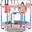 60" Toddler Trampoline for Kids, 5FT Adjustable Trampoline Indoor Outdoor with Enclosur Net, Mini Trampoline for Kids 3-10, 880lbs Capacity, Adjustable Gymnastics Bar, Basketball Hoop, Swing