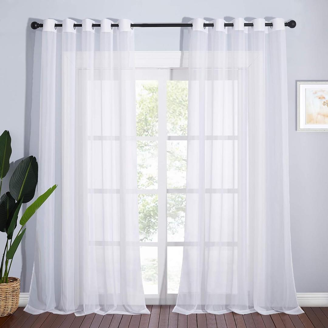 NICETOWN Sheer White Curtains 96 inches Length for Windows, Grommet Top Elegant Voile Textured Window Dressings for French Door/Bedroom/Living Room, W70 x L96, 1 Pair