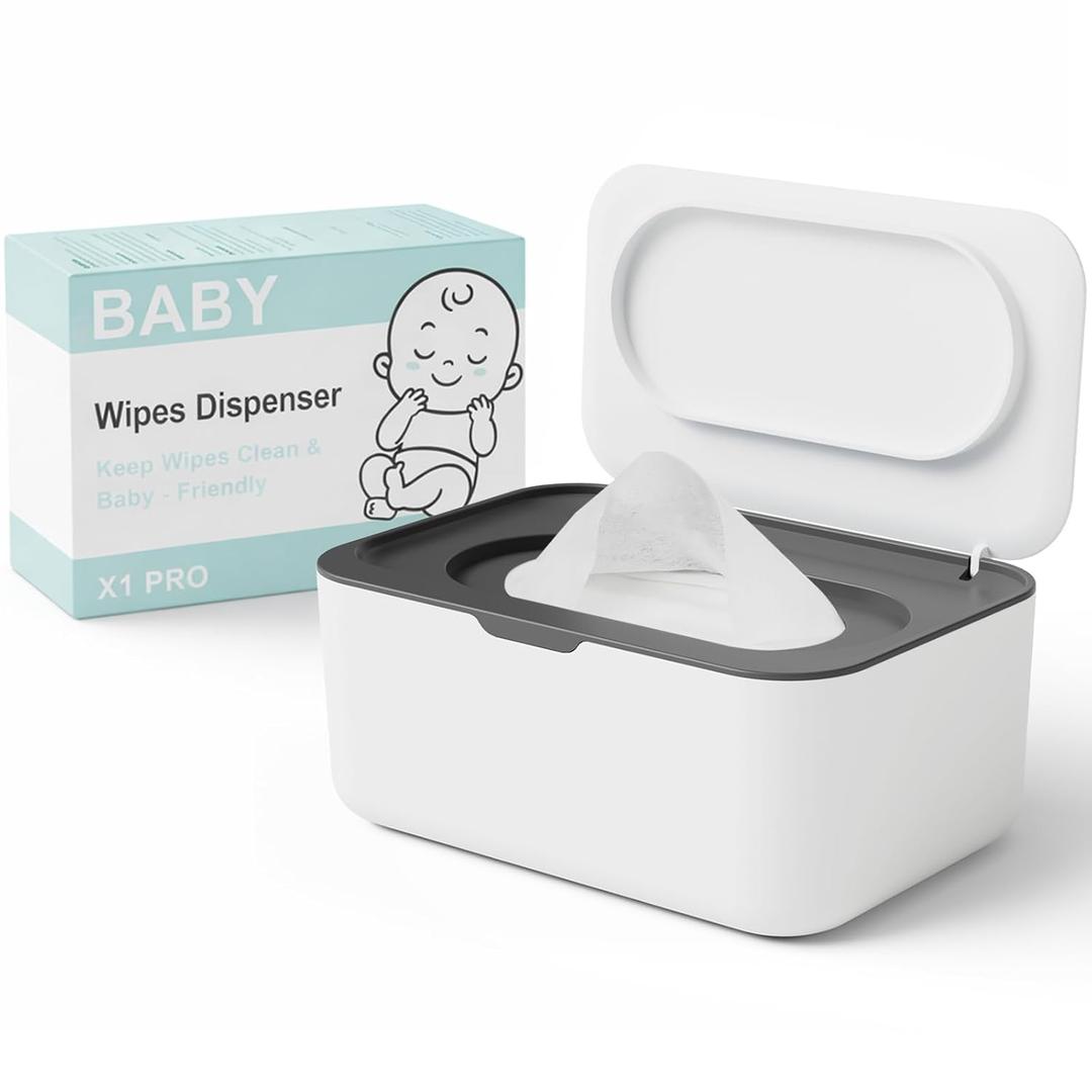 Wipes Dispenser, Wipe Holder for Baby & Adult, Seposeve Refillable Baby Wipe Container, Keeps Wipes Clean. Non-Slip, Easy Pull Wipes Pouch Case, Grey