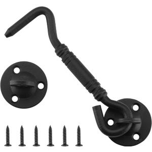 HOME MASTER HARDWARE Barn Door Hook and Eye Latch 4" Privacy Hook Lock Hardware Rust-Proof Gate Latch Cabin Hooks for Sliding Doors,Bathrooms,Outdoor,Windows,Bedrooms,Cabinet,1 Pack Black with Screws