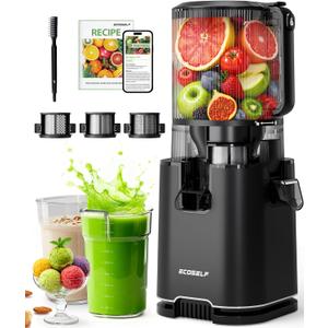 ECOSELF 3-in-1 Juicer with 3 Filters (Juice/Sorbet/Nut Milk), 6.0" Wide Mouth Hopper, Juicer Machines With Self Feeding & Hands-Free, Cold Press Juicer for Family Party, High Juice Yield, With Brush