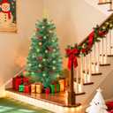 3 Ft Green Christmas Tree with Lights, Timer 8 Modes DIY 50 Warm White Lights Battery Operated Small Artificial Full Xmas Tree Pine Needles Cones Red Berry for Tabletop Home Indoor Holiday Party Decor