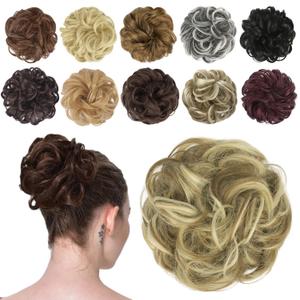 FESHFEN Messy Bun Hair Piece - Elastic Wavy Curly Hair Bun Scrunchies Extensions Synthetic Chignon Hairpieces for Women, Bahama Beige 1.5 oz