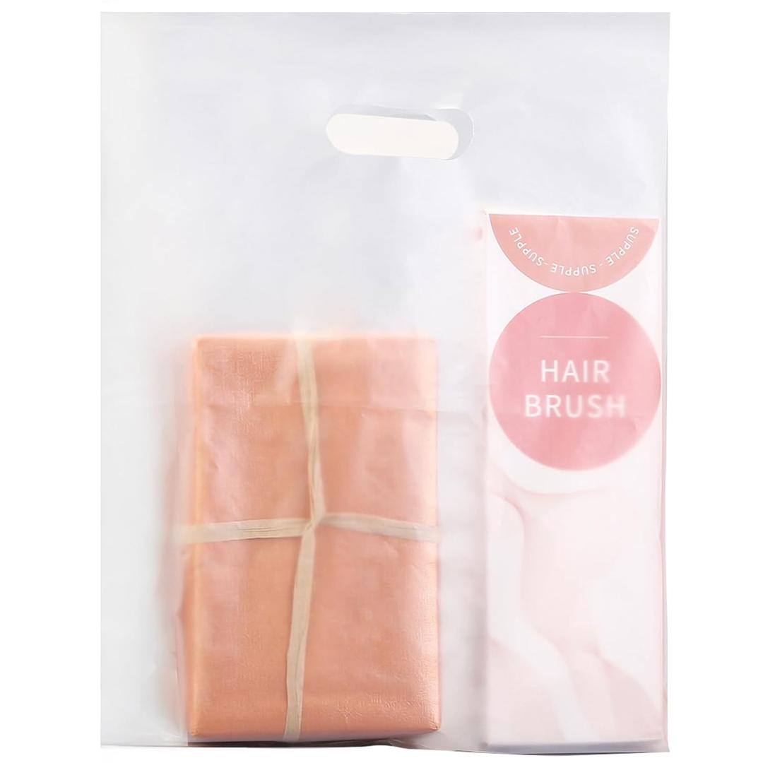 100pcs Plastic Bags With Handles, 12" x 15" Merchandise Shopping Bags for Small Business Retail Boutique Stores